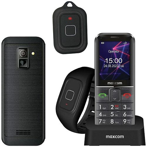 Cellulare MAXCOM MM735 black con tasto SOS a forma di cuore e bracciale SOS impermeabile IP67