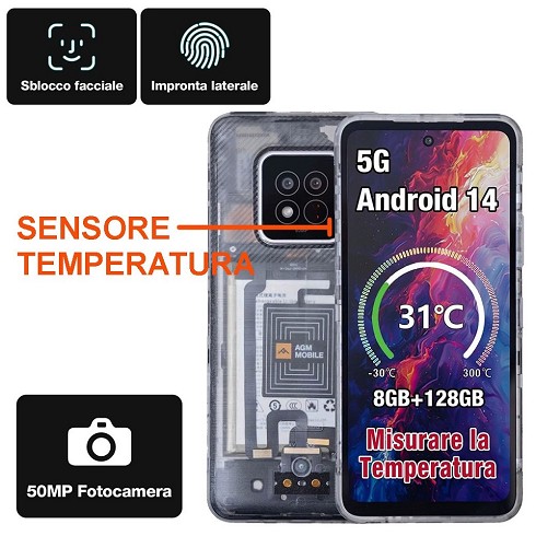 AGM X6 Phantom dual sim 5G rugged 128+8GB trasparente - sensore temperatura integrato