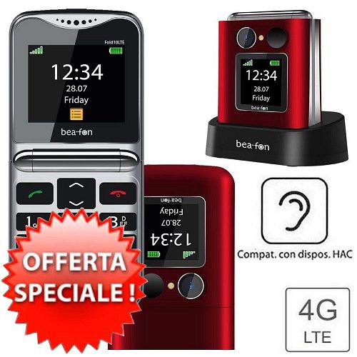 Cellulare Beafon Fold 10 LTE rosso - tasto SOS - tasti grandi - doppio display - suonerie forti