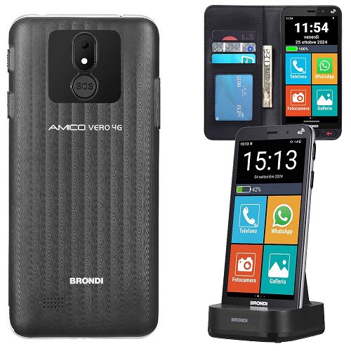 Cellulare Brondi Amico Vero 4G plus nero - inclusa custodia a libro
