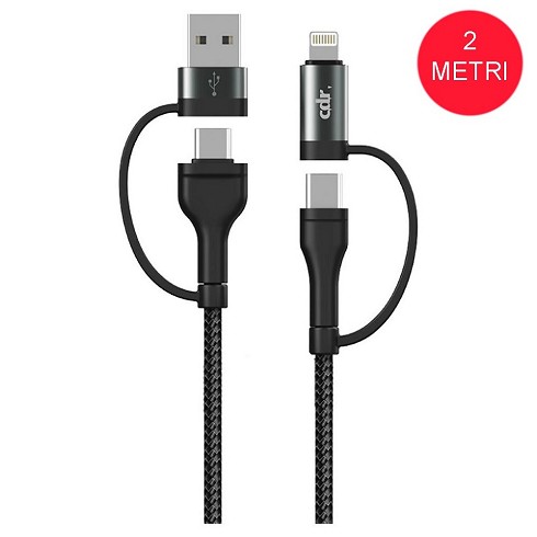 CDR C100 cavo dati e ricarica ultra veloce 4in1, nylon ultra resistente, 2 metri
