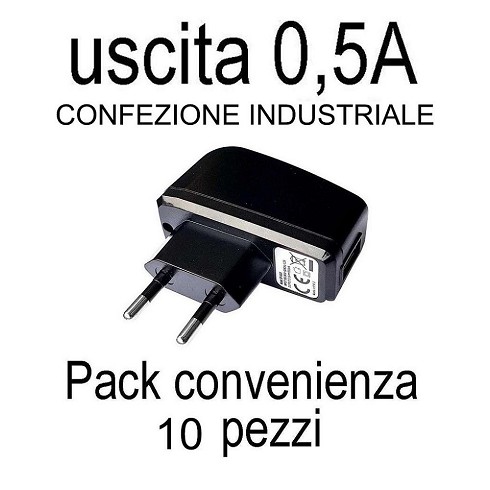 conf. 10 pz. SP-X005 BULK caricatore rete 1 USB 0,5A