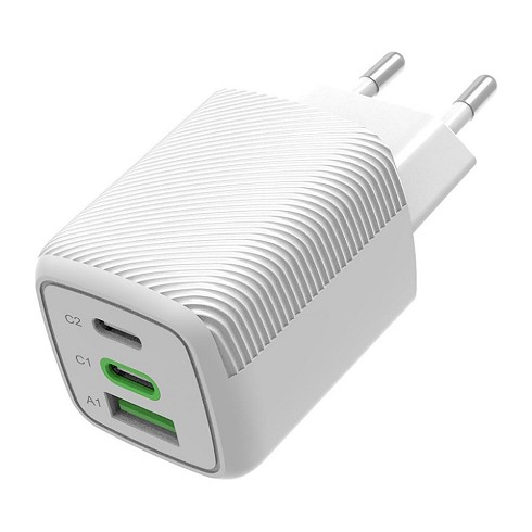 Caricatore da rete 45W GAN max (2 Type-C PD 3.0 + USB A PD) white