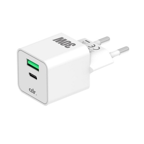 Caricatore da rete PD 30W (Type-C PD fast 30W + USB 18W 3A) white