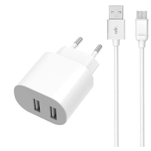 Carica batterie rete 2 USB-A Max 2.4A con cavo MicroUsb&nbsp;white