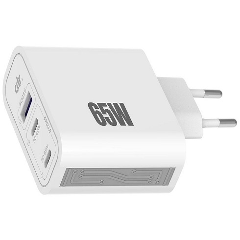 Caricatore da rete fino 65W max (2 Type-C PD 3.0 + USB A PD 18W) white