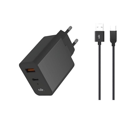 Caricatore da rete 20W (Type-C PD fast 20W + USB A QC 18W) con cavo Type-c 1M black