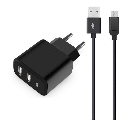 Carica batterie rete 2 USB Max 2.4A con cavo MicroUsb black