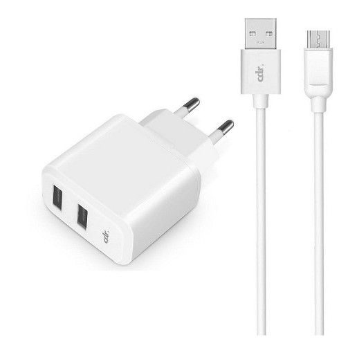 Carica batterie rete 2 USB Max 2.4A con cavo MicroUsb white