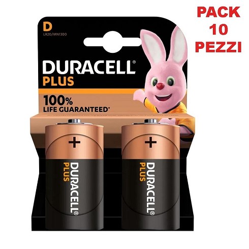 Batterie Duracell Plus 1,5V torcia 2 pz pack da 10 pezzi