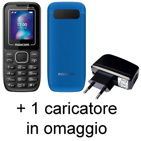 Cellulare MAXCOM Classic MM135L black/blue con in omaggio 1 Caricatore da rete 1 porta USB 500 mAh (SP-X005)