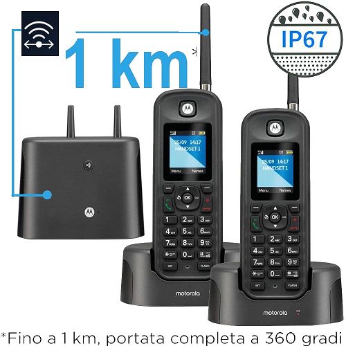 Motorola O202 black - 2 cordless dect ultra long range robusto IP67