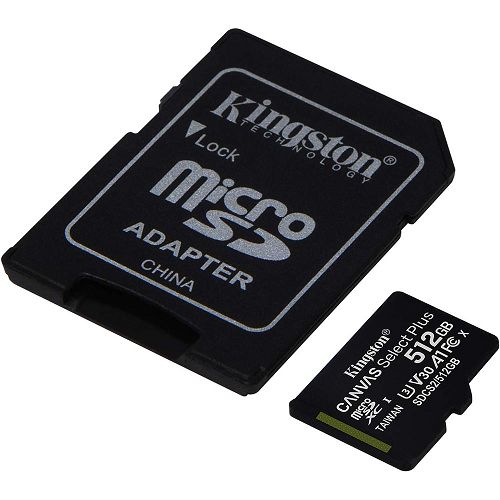 Micro SDXC 512GB + adatt. SD Kingston SDCS2/512 GB C. 10 fino a 100 MB/s in lettura