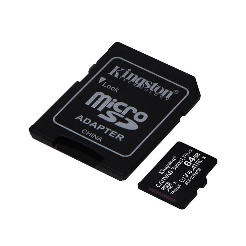 Micro SDHC 64GB + adatt. SD Kingston SDCS2/64 GB C. 10 fino a 100 MB/s in lettura
