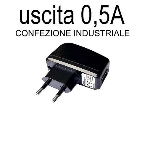 Carica batterie rete 1 USB 0,5A black solo per cellulari senior o di ridotto amperaggio